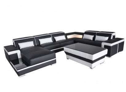 XXL Skóra Sofa Podkładka Living Couch Siedziba Ustaw Narożnik Narożnik Sofy Kanapy + Tabela