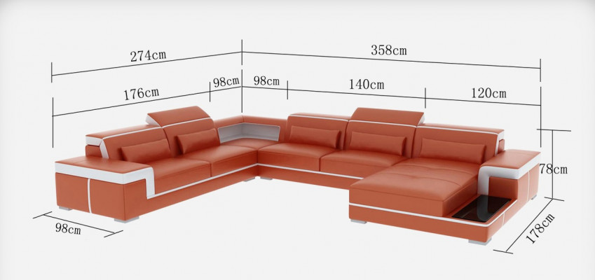XXL Skóra Sofa Podkładka Living Couch Siedziba Ustaw Narożnik Narożnik Sofy Kanapy + Tabela