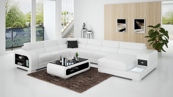 Skórzana Sofa Kanapa Żywy krajobraz Ustawić Design Nowoczesna Narożnik Sofa Kształt U G8029