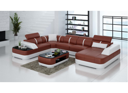 Skórzana sofa Podkładka Siedziba Narożnik Sofa Ustawić Żywy krajobraz Salon Kanapa G8026