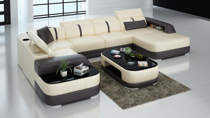 Skórzana sofa Podkładka Siedziba Narożnik Sofa Ustawić Żywy krajobraz Salon Kanapa G8026