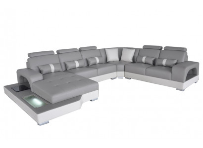 Skóra Narożnik Sofa Żywy krajobraz Ustawić Design Nowoczesne kanapy Sofy z USB LED Nowość