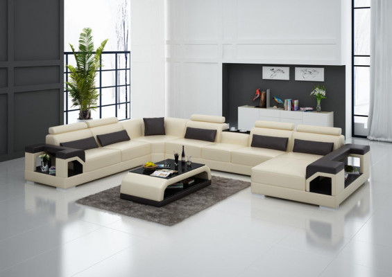 Komplet poduszek skórzana sofa Żywy krajobraz Narożnikowa kanapa Ustawić Modern Sofa USB