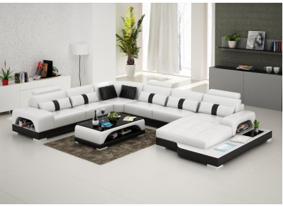 Skórzana sofa kanapa Żywy krajobraz Narożnik kanapa Narożnik Ustaw Design Nowoczesna Sofa z USB