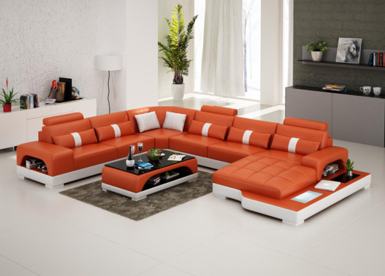 Skórzana sofa kanapa Żywy krajobraz Narożnik kanapa Narożnik Ustaw Design Nowoczesna Sofa z USB
