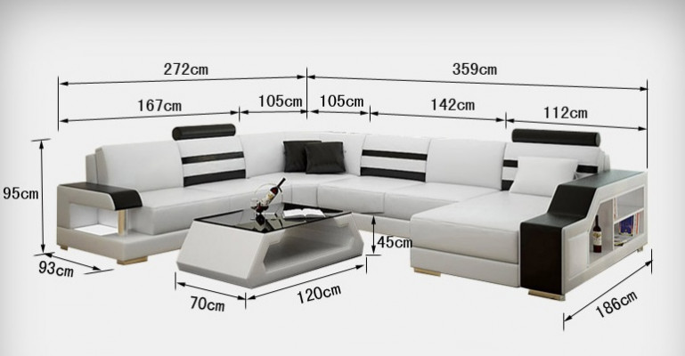 Designerska sofa Narożnikowa kanapa Żywy krajobraz z Półką Podkładka Siedziba Ustawić skórzaną sofę USB