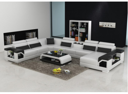 Skórzana sofa kanapa Żywy krajobraz Narożnik kanapa Narożnik Ustaw Design Nowoczesna Sofa z USB
