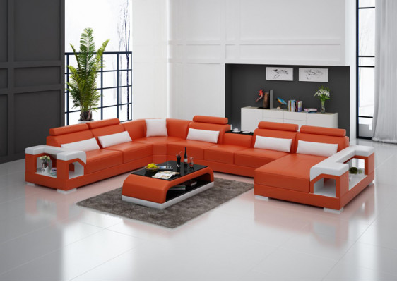 Skórzana sofa kanapa Żywy krajobraz Narożnik kanapa Narożnik Ustaw Design Nowoczesna Sofa z USB