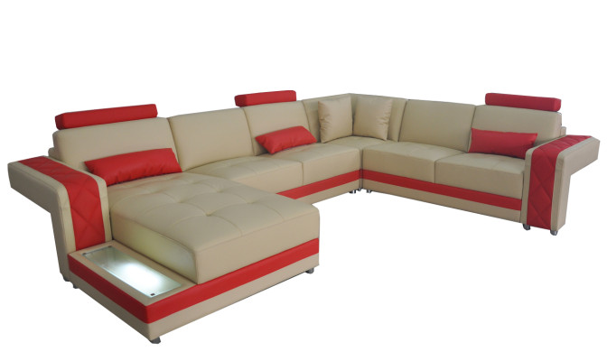 Skórzana Sofa Kanapa Żywy krajobraz Narożnik Ustawić Design Nowoczesna Sofa Kształt U LED USB