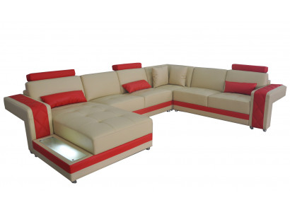 Skórzana Sofa Kanapa Żywy krajobraz Narożnik Ustawić Design Nowoczesna Sofa Kształt U LED USB