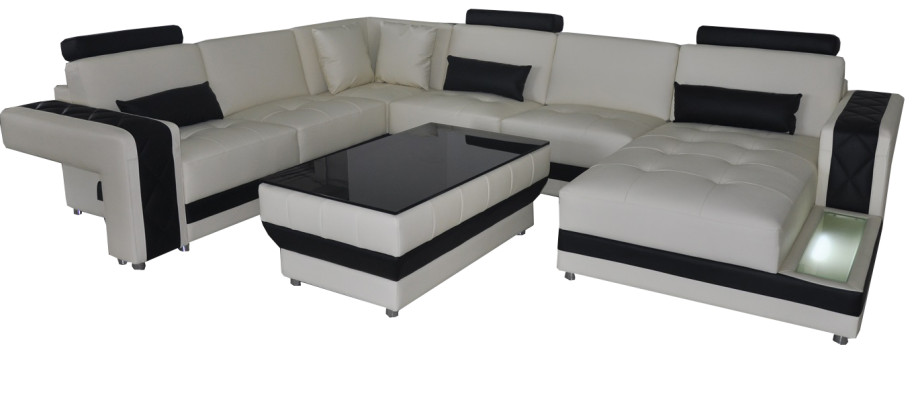 Skórzana Sofa Kanapa Żywy krajobraz Narożnik Ustawić Design Nowoczesna Sofa Kształt U LED USB