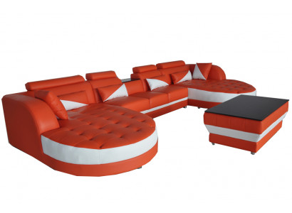 Nowoczesna Skóra Sofa Narożnik Podkładka Salon Narożnikowa kanapa U Shape Żywy krajobraz USB