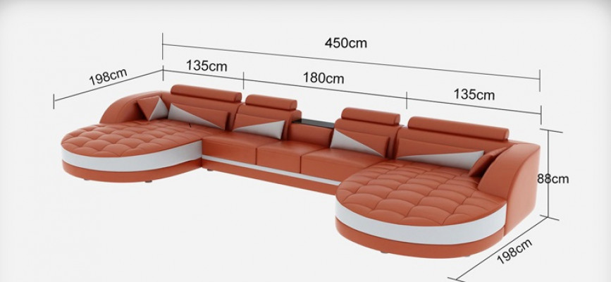 Nowoczesna Skóra Sofa Narożnik Podkładka Salon Narożnikowa kanapa U Shape Żywy krajobraz USB