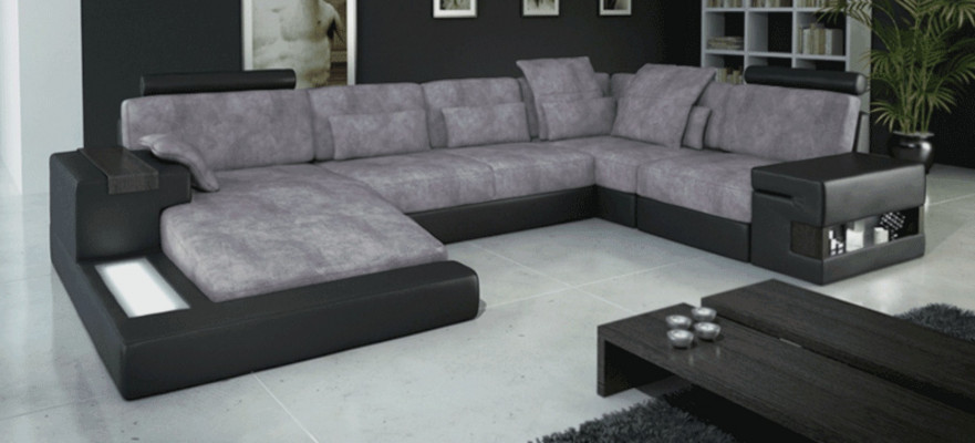 Designerska Nowoczesna Luksusowa Sofa Włókiennicza Kształt U Meble z łóżkiem Funkcje szara NOWOŚĆ