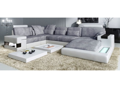 Nowoczesna sofa włókiennicza Kształt U Meble z łóżkiem Funkcje Schowek Szara NOWOŚĆ