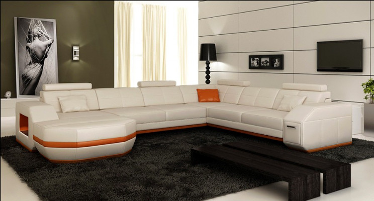 Design Sofa z USB Couch Podkładka Narożnikowa kanapa Żywy krajobraz Skórzana sofa Zestaw narożny
