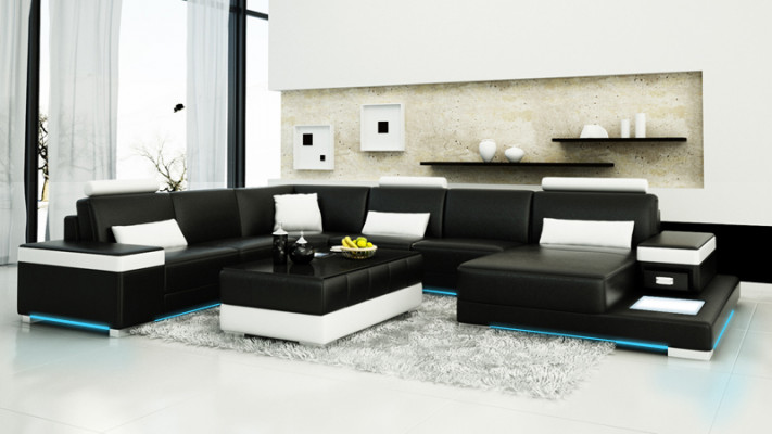 Skórzana sofa kanapa Żywy krajobraz Narożnikowa kanapa Ustaw Design Nowoczesna Sofa Light USB