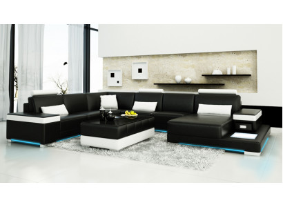 Skórzana sofa kanapa Żywy krajobraz Narożnikowa kanapa Ustaw Design Nowoczesna Sofa Light USB