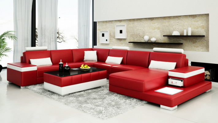 Skórzana sofa kanapa Żywy krajobraz Narożnikowa kanapa Ustaw Design Nowoczesna Sofa Light USB