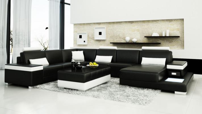 Skórzana sofa kanapa Żywy krajobraz Narożnikowa kanapa Ustaw Design Nowoczesna Sofa Light USB