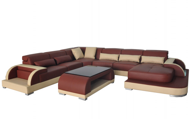 Skóra Sofa z USB Żywy krajobraz Narożnik Ustawić Design Nowoczesne sofy UForm Couches