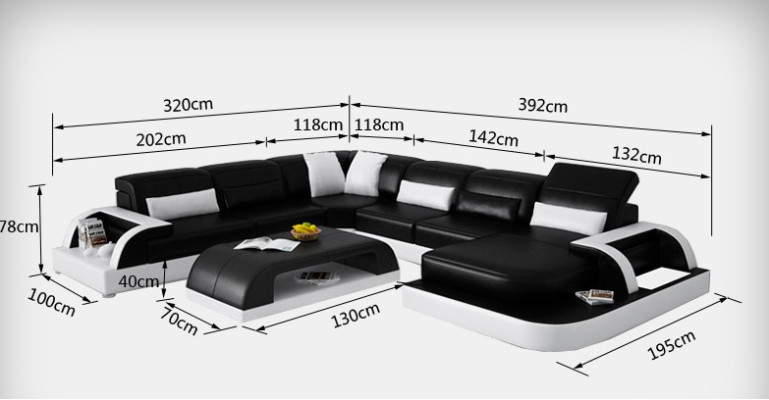 Sofa Narożnikowa kanapa Design Żywy krajobraz Czarny Podkładka Siedziba Ustawić Skórzana sofa USB