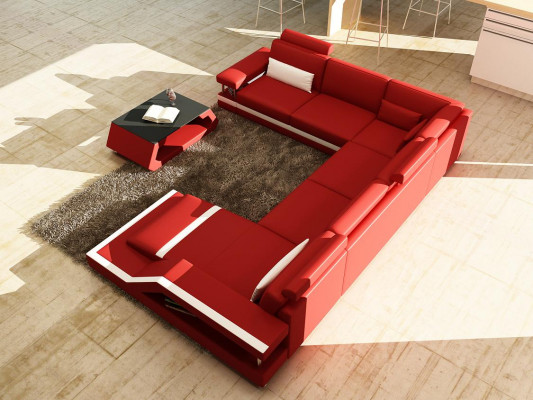 Designerska Sofa Narożnikowa kanapa Żywy krajobraz Duża Nowoczesna Sofa Skórzana +USB Opatentowana NOWOŚĆ