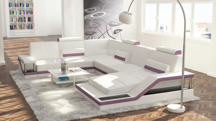 Skórzana sofa + USB Żywy krajobraz Narożnikowa kanapa Narożnik Ustaw Design Couch Sofa Hamburg