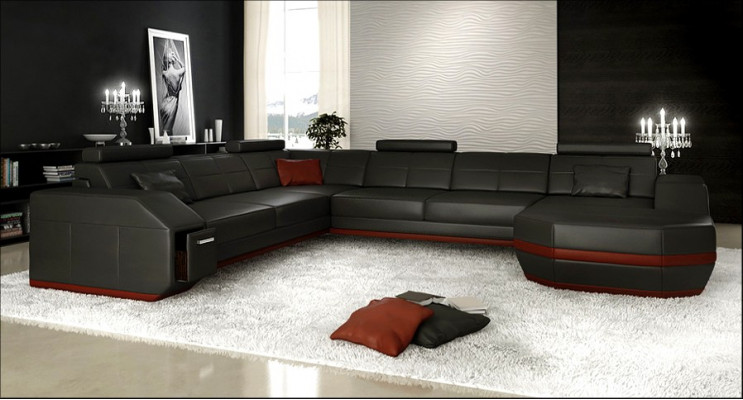 Narożnik Skóra Modern XXL Couch Żywy krajobraz Siedziba Podkładka Couchen Sofa Kształt U New