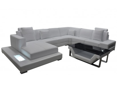 Narożnik Skóra Sofa Kanapa Podkładka Narożnik Siedziba Ustawić Żywy krajobraz Design XXL Kształt U