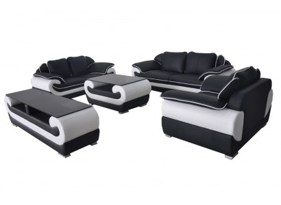 Skóra Modern XXL Couch Żywy krajobraz Sofa skórzana Sofa Ustawić 3+2+1 D04 + Tabela