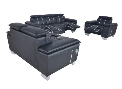 Zestaw sofowy skórzany komplet wypoczynkowy sofa Podkładka komplet 3+2+1 z USB
