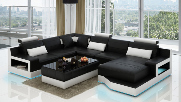 Design Skóra Żywy krajobraz Narożnik Sofa Nowoczesna Ustaw Sofa Narożnik Czarny USB Nowość