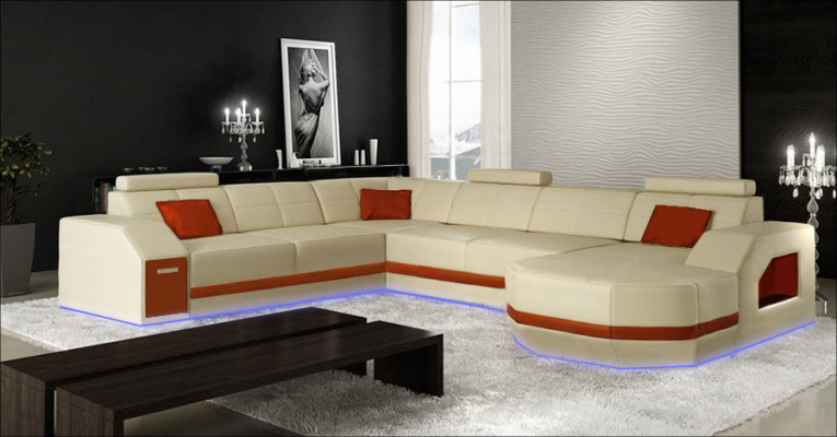 Żywy krajobraz Skórzana sofa kanapa Narożnikowa kanapa Narożnik Ustaw Design Nowoczesna Sofa z USB
