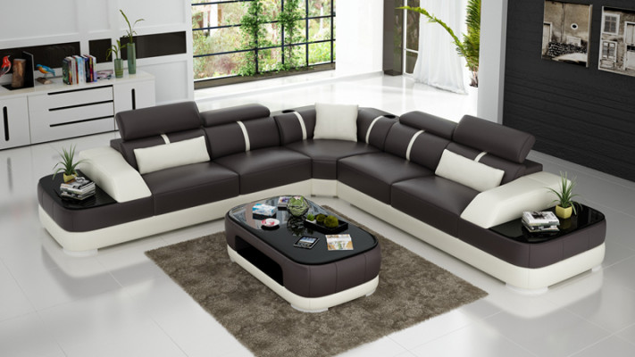 Narożnik Sofa + USB Skóra Podkładka Narożnik Ustawić Kanapy L Form+Tabela Żywy krajobraz