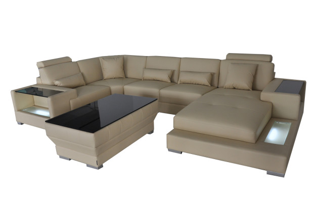 Skórzana sofa sofa z USB,Podkładka Narożnik Narożnikowa kanapa Żywy krajobraz Designerska sofa Rodos