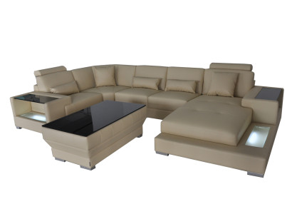 Skórzana sofa sofa z USB,Podkładka Narożnik Narożnikowa kanapa Żywy krajobraz Designerska sofa Rodos