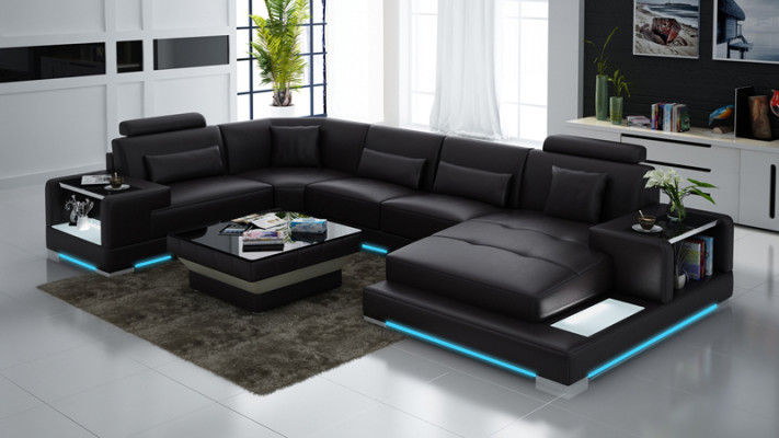 Skórzana sofa sofa z USB,Podkładka Narożnik Narożnikowa kanapa Żywy krajobraz Designerska sofa Rodos