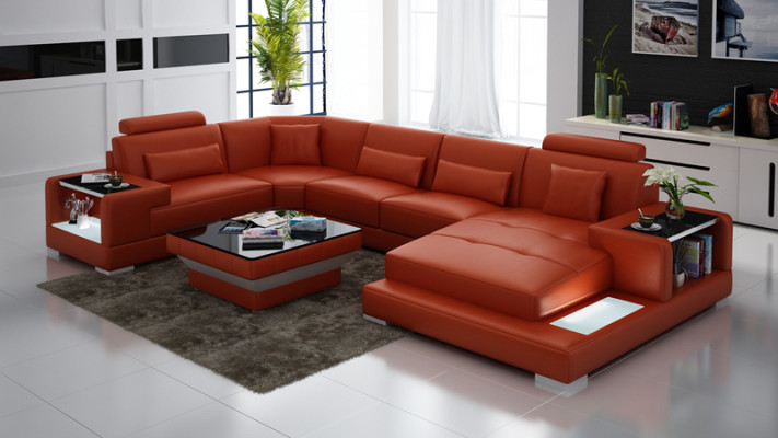 Skórzana sofa sofa z USB,Podkładka Narożnik Narożnikowa kanapa Żywy krajobraz Designerska sofa Rodos