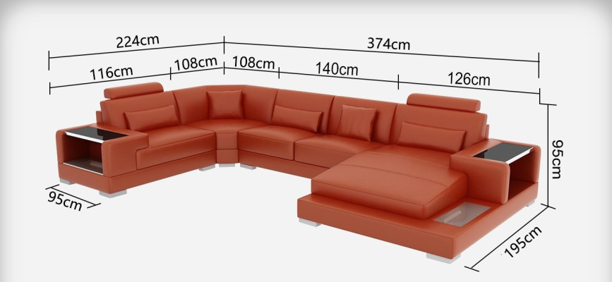 Skórzana sofa sofa z USB,Podkładka Narożnik Narożnikowa kanapa Żywy krajobraz Designerska sofa Rodos