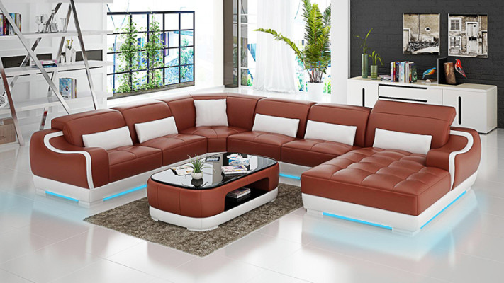 Skórzana sofa Podkładka Siedziba Narożnik Sofa Ustawić Żywy krajobraz Salon Kanapa G8025