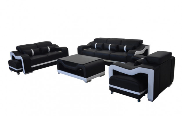 Sofa Skóra +USB, Kanapa Podkładka Ustawić 3+2+1 Siedziba Komplet Obcios +Tabela