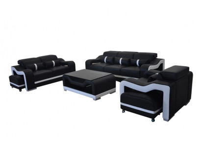 Sofa Skóra +USB, Kanapa Podkładka Ustawić 3+2+1 Siedziba Komplet Obcios +Tabela