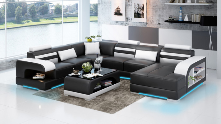 Sofa skórzana kanapa Żywy krajobraz Narożnikowa kanapa Narożnik Ustaw Design Nowoczesna Sofa + USB Nowość