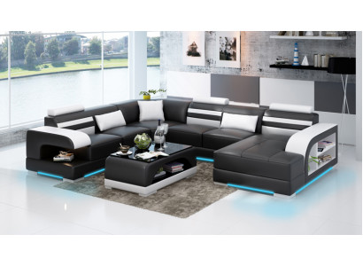 Sofa skórzana kanapa Żywy krajobraz Narożnikowa kanapa Narożnik Ustaw Design Nowoczesna Sofa + USB Nowość