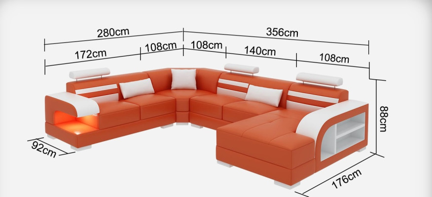 Sofa skórzana kanapa Żywy krajobraz Narożnikowa kanapa Narożnik Ustaw Design Nowoczesna Sofa + USB Nowość