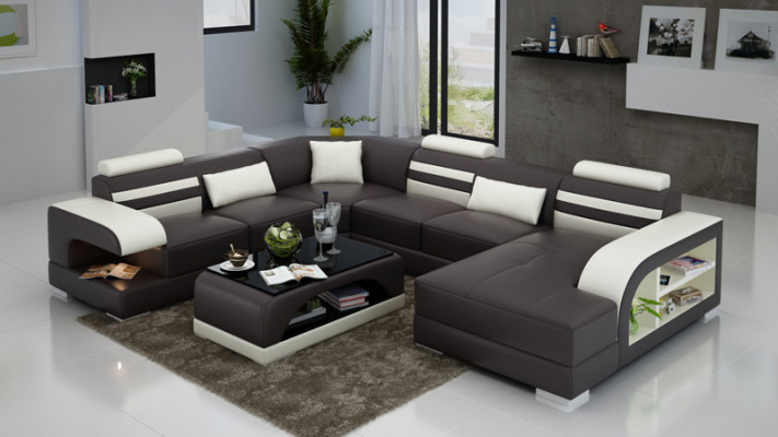 Sofa skórzana kanapa Żywy krajobraz Narożnikowa kanapa Narożnik Ustaw Design Nowoczesna Sofa + USB Nowość