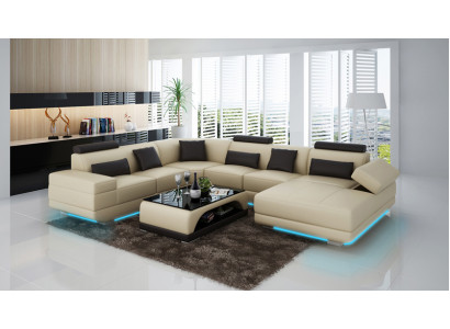 Skórzana sofa kanapa Żywy krajobraz Narożnik kanapa Narożnik Ustaw Design Nowoczesna Sofa Beige USB