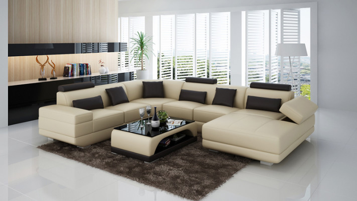 Skórzana sofa kanapa Żywy krajobraz Narożnik kanapa Narożnik Ustaw Design Nowoczesna Sofa Beige USB