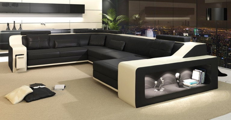 Nowoczesna część wypoczynkowa Narożnikowa kanapa Sofa Podkładka Kanapa Skóra Zestaw narożny Żywy krajobraz USB